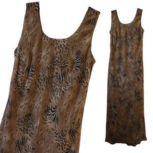 Zebra and Leopard Sleeveless Dress Maxi Dress, Brown, Black